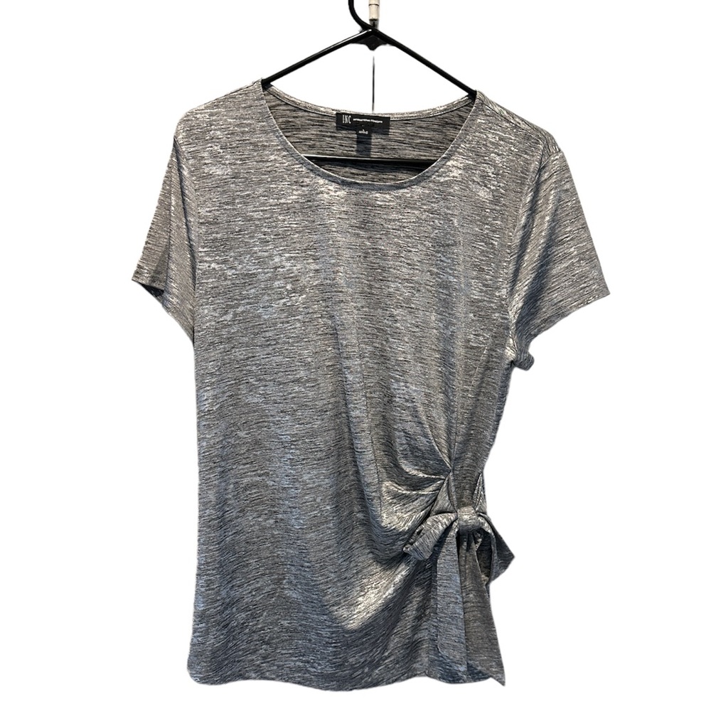 Women’s INC Silver Top—Size L—Pullover With a Tie on the Left Side—Like New!